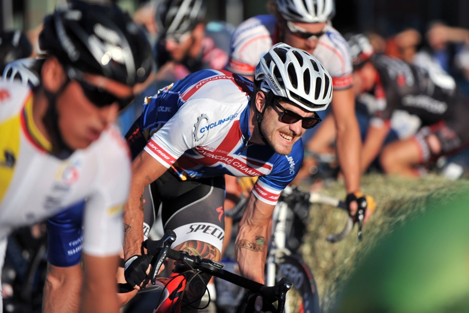A B.C. rider shows the strain of the men's 55-kilometre criterium at B.C. Superweek's Giro di Burnaby