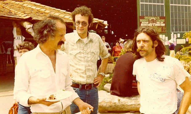 Al Clapp, Ross Garrick and Dan Clemens (wearing a DeLuxe T-shirt) on the Habitat Forum site in 1976.