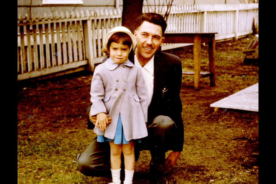 James (then Sheila) with his father in Edmonton at about age 4.