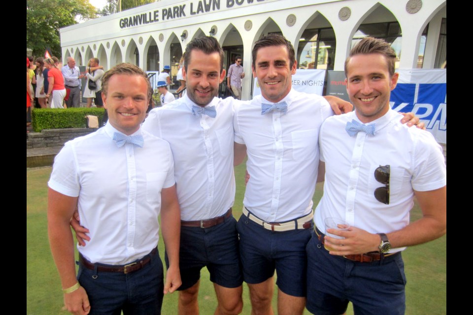Dapper dudes Alistair Arnold, Kalen Stewart, Pete McFetridge and Dean Johnson (from left to right) were among 40 costumed teams participating in the cystic fibrosis benefit on the greens of the Granville Park Lawn Bowling Club.
