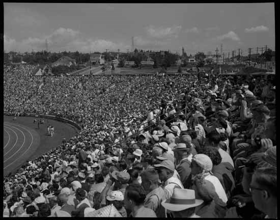 Crowds in the stands at Empire Stadium for the British Empire Games. VPL Accession Number: 43570