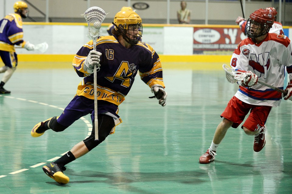 The New West Salmonbellies vs the Coquitlam Adanacs, Intermediate A Lacrosse Provincial Championships.