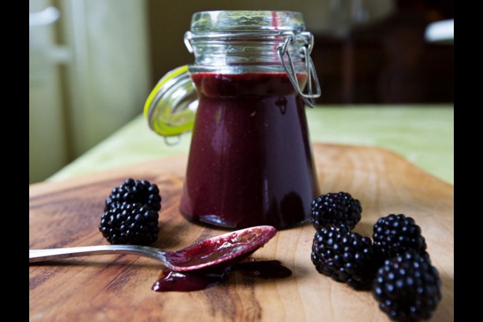 Blackberry Tarragon Vinaigrette is made with herbs, vinegar and luscious, fresh blackberries.