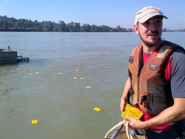 The Georgia Strait Alliance and Raincoast Conservation Foundation put on an experiment to simulate an oil spill on the Fraser River. August, 2014. Photo by City of Vancouver / Twitter