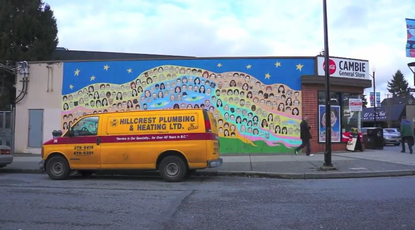 A mural off Cambie Street is being removed due to renovations for a new coffee shop.
