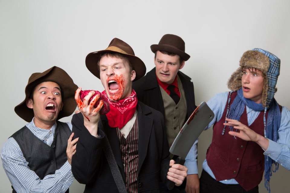 Chris Lam, Henry Beasley, Drew Ogle and Matthew Tucker in Cannibal: The Musical, onstage at Vancouver Fringe.