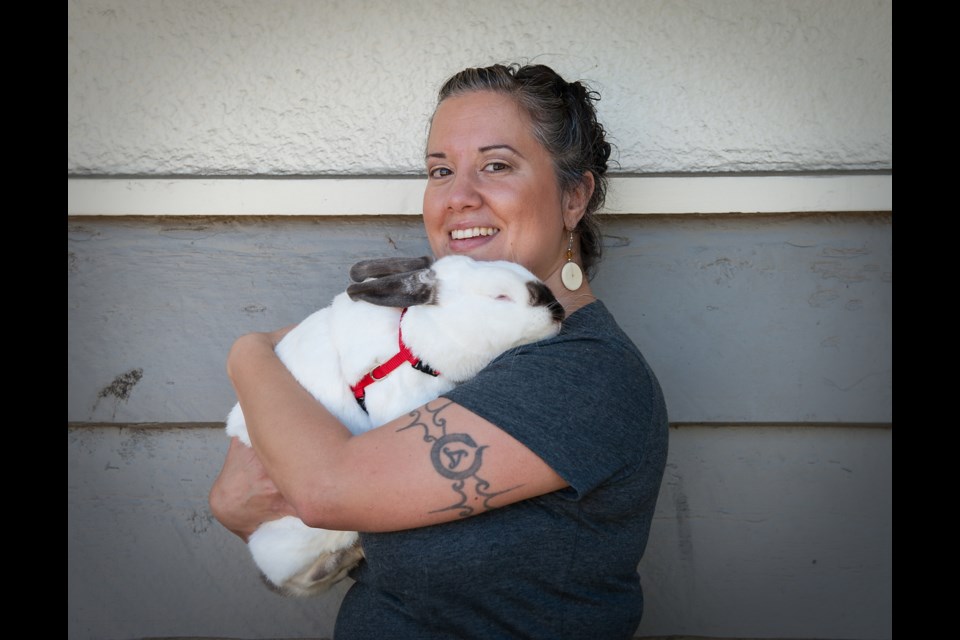 Marina Hebert with Myrtle, one of her rescue rabbits she entered into the pet pageant as part of Saturday’s Renfrew Community Centre’s 50th anniversary party. Myrtle won for her category of ‘other’. Photo Rebecca Blissett