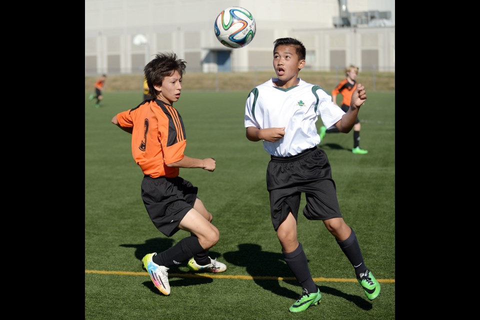 South Burnaby Strikers vs. Cliff Ave. United u14 gold 2 boys soccer at Byrne Creek turf field.