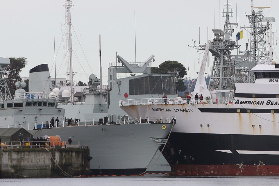 American Dynasty crashed into a docked HMCS Winnipeg on April 23, 2013 in Esquimalt Harbour.