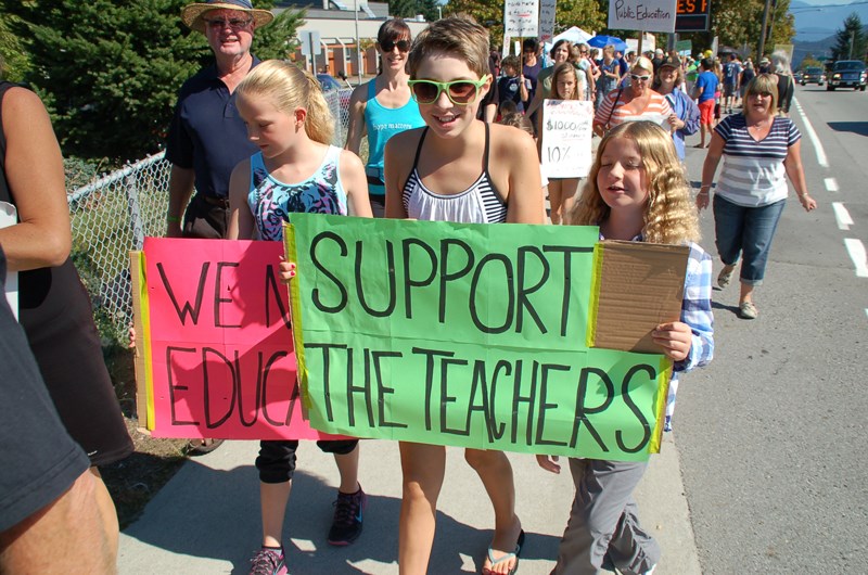 More than 300 parents, students, teachers and other citizens marched for education support on Monday afternoon in Gibsons. Earlier that morning a tentative deal was reached to end the teachers’ strike. If ratified, schools will be back in session on Monday. See more photos and video from the rally at www.coastreporter.net