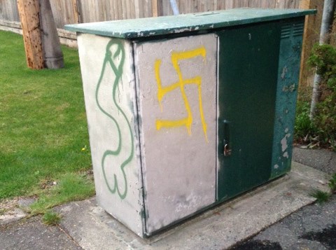 Vandals with messages of hate struck in the 4400-block of Blundell Road last week