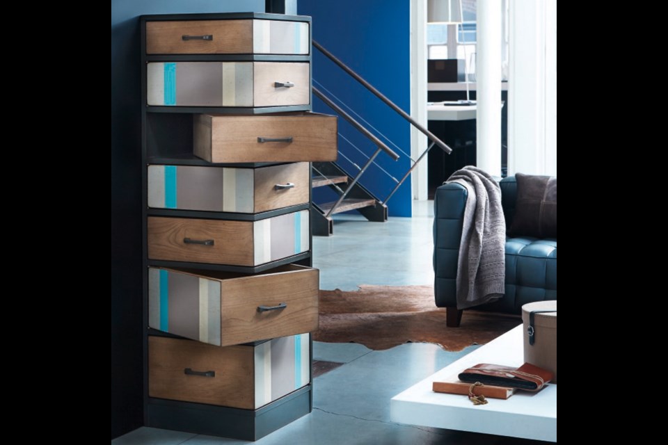 Move storage into the corner with a brightly designed chest of drawers.