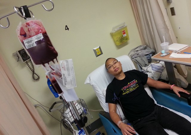 Patrick Wong, during one his frequent blood transfusions. Wong suffers from the rare, but deadly, blood disorder thalassemia major.
