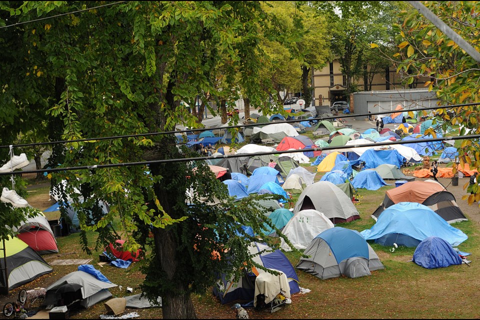 More than 250 tents were pitched in Oppenheimer Park Thursday. Photo Dan Toulgoet