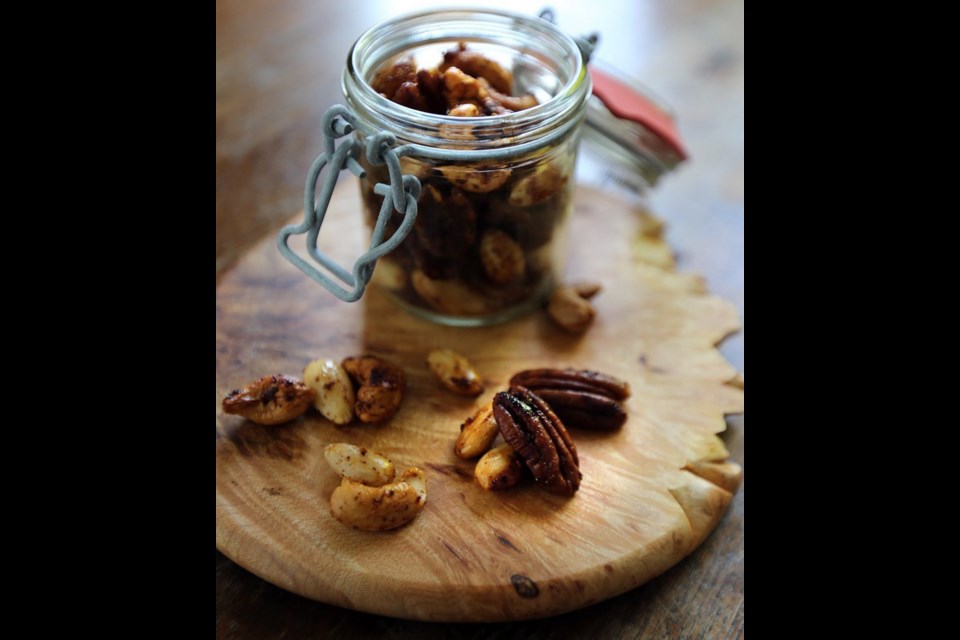 Chipotle chili powder and lime anchor the seasonings that flavour this roasted nut mix.