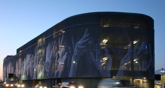 Early morning view of Hands, which was designed by Christian Moeller and erected in San Jose, California in 2010.