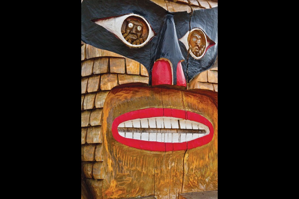 One of the totem poles from Totem Tales, a new heritage exhibit at tems swiya Museum in Sechelt.