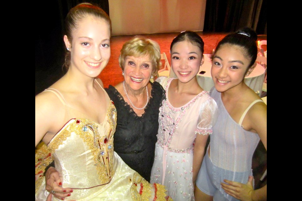 Vancouver Ballet Society gala chair Jean Orr helped raise funds for aspiring dancers, from left, Sara Carver, Chihiro Abe and Julia Ueda, pursue their dreams. The arts organization delivers roughly $20,000 annually in scholarships to support and nurture aspiring dancers.