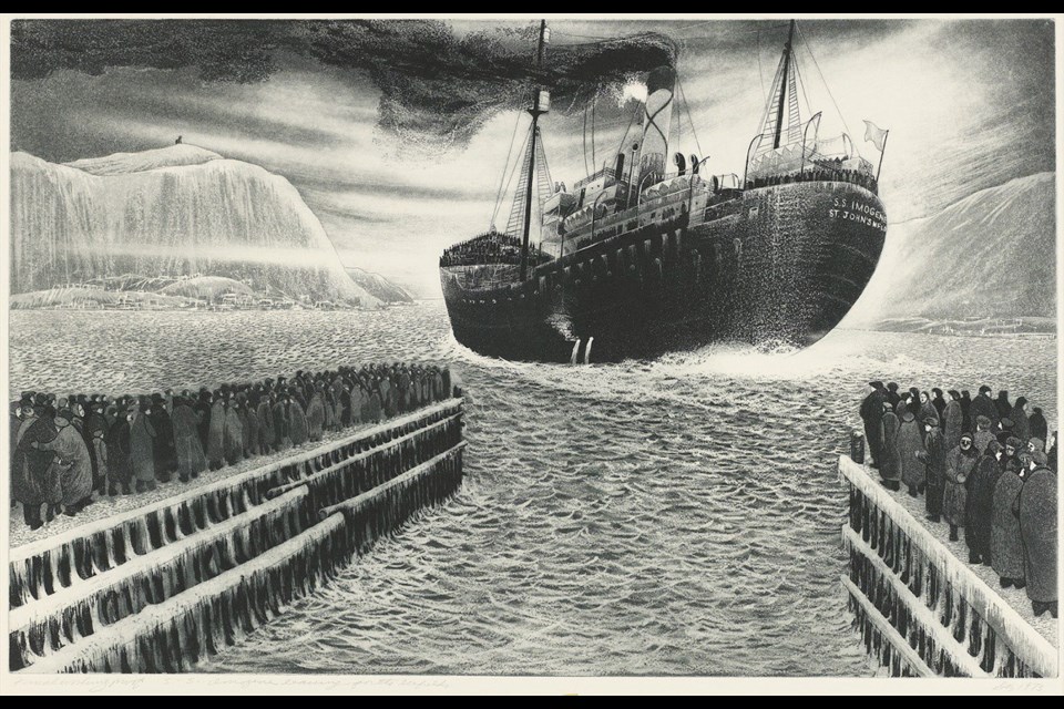 David Blackwood's S.S. Imogene Leaving for the Icefields, 1973, etching and aquatint on wove paper. His art will be on display at the Art Gallery of Greater Victoria.