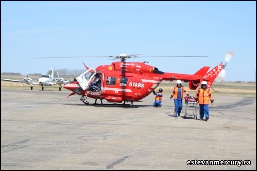 The STARS BK117 helicopter was in Estevan April 22, for a training session with volunteer firefighters from throughout the province.