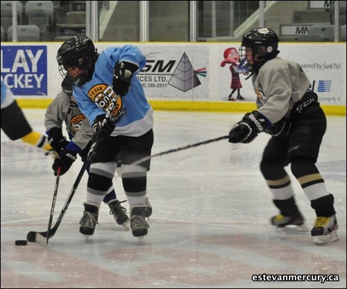 Members of the peewee Estevan Bruins 3-on-3 program compete at Spectra Place during some spring time hockey. If you recognize a friend tag them in our photos at: https://www.facebook.com/EstevanMercury