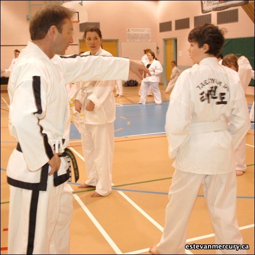 Master black belt holder Vlado Brcic, from Edmonton, led local students from the Estevan Taekwon-do Club through classes Feb. 11 at Pleasantdale School.