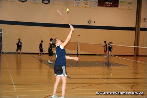 Kristen Skjonsby of St. Mary's School was among the participants in the Grade 7 and 8 badminton tournament which was held Saturday at the Estevan Comprehensive School. Skjonsby beat fellow St. Mart's student Taylor Wheeler to win the girls singles. Jaden Christofferson of St. Mary's was the boys champion. Curtis McGillivray and Tate Wrubleski of Spruce Ridge took the boys doubles title while the girls title went to Karlee Fessler and Enice Quagraine of Westview. Mackenzie Ronceray and Kaelan Holt of St. Mary's won the mixed doubles division.