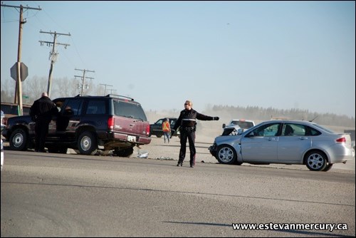 The Estevan Police Service, Estevan Fire Rescue Service and local ambulance personnel were all called to the site of a two vehicle accident at the city&#8217;s east entrance Friday. One person was injured in the accident. Further details on the accident were not made available.