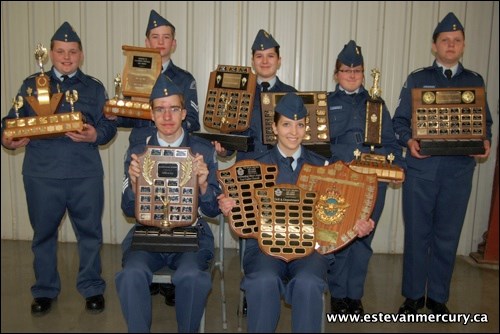 The award winners for the Wylie-Mitchell Air Cadet Squadron for their work during the 2009-2010 year included, back row from the left: LAC Regan MacMurchy, Corporal Jason Mack, Sergeant Paige Orser, Air Cadet Mary Cameron and Flight Corporal Tristan Johnson-England. Seated: Flight Sergeant Derek Dubowski and Flight Sergeant Brookelyn Hientz.