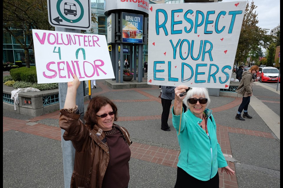 Wendy Dragomir and Marg McKee at the Stand for Seniors event on Oct. 1, organized by Seniors’ Services Society.