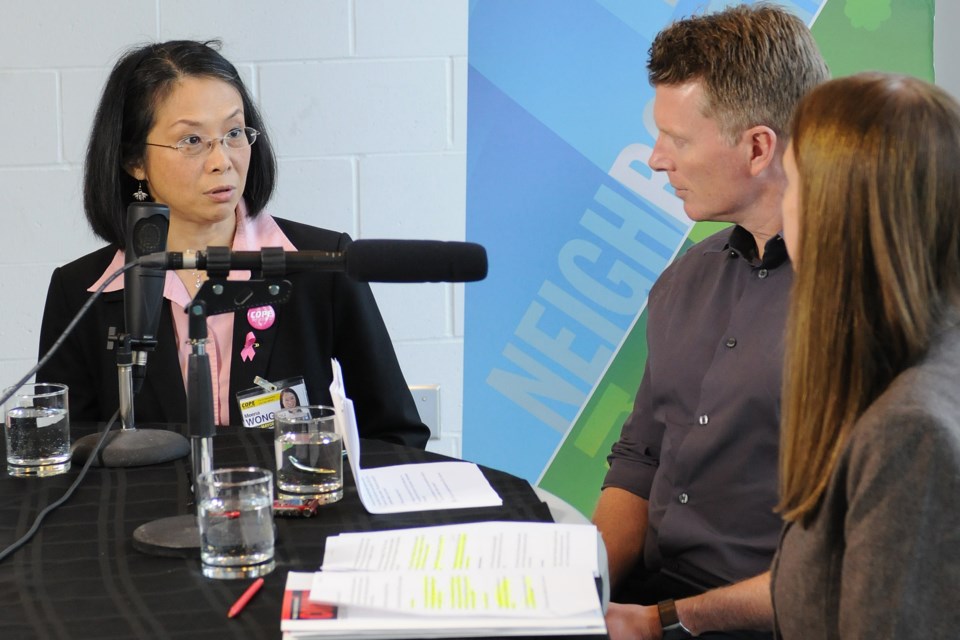 COPE mayoral candidate Meena Wong told the Courier’s Mike Howell and Naoibh O’Connor COPE needed to sever its relationship with Vision because the ruling party is ‘obviously pro-developer.’ Photo Dan Toulgoet