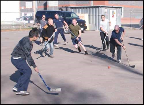 Few things are more Canadian, or more of a sign that summer has faded to fall and is heading to winter than the emergence of street hockey games. The games are an opportunity for exercise and the chance to live a few fantasies of scoring goals like our National Hockey League heroes. Here members of Yorkton 64th Field Battery 10, Field Artillery Regiment (RCA), plays a game Sunday afternoon at the Armoury yard in the city.