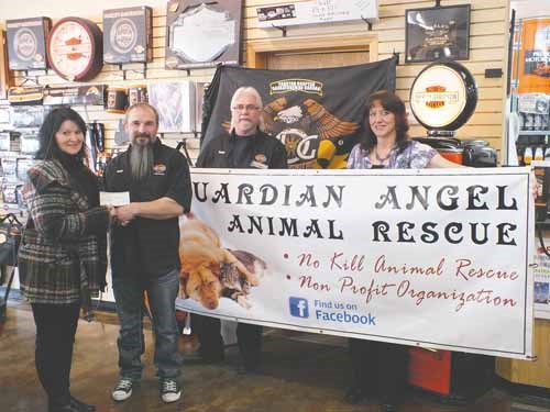 On behalf of Guardian Angel Animal Rescue, we are honoured to accept a cheque from Yorkton Chapter of the Harley Owners Group. Kelly Wagner, HOG Chapter Manager presents Maureen Harrison, President of Guardian Angel Animal Rescue with the donation.  Also pictured is Shelly Ross-Hasper, Vice-President from Guardian Angel Animal Rescue and Randy Toderan, Secretary of the Yorkton HOG Chapter.  GAAR is very proud to have been chosen as one of the recipients of the annual donations the HOG Chapter presents. Thank you from all of us and all the furbabies in our care.
