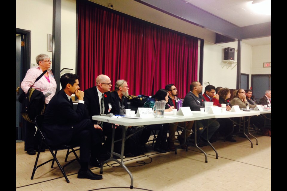 A panel of more than a dozen city council and park board candidates fielded questions at Hastings Community Association Wednesday night.