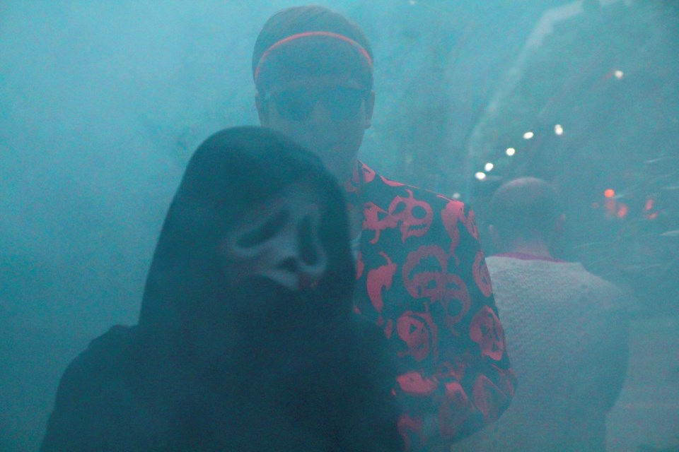 Running through the fog at the haunted Haxby house.