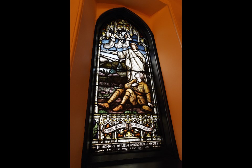 window into history: A stained glass window at Christ Church Cathedral downtown memorializes Harold Heber Owen, son of the church’s third rector, killed in France during the First World War. See the full story page 18. Photo Dan Toulgoet