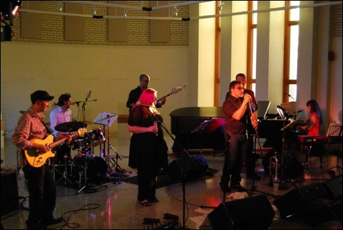 Michael Occhipinti and seven other jazz musicians entertained a sell-out crowd at the Chapel Gallery the night of June 27, for the last concert of the season for the Battlefords Jazz Society. Occhipinti and his band devoted the concert to the music of John Lennon, including both his work with the Beatles and his soloThough finished for the summer, the next Jazz Society season will start again in the fall.