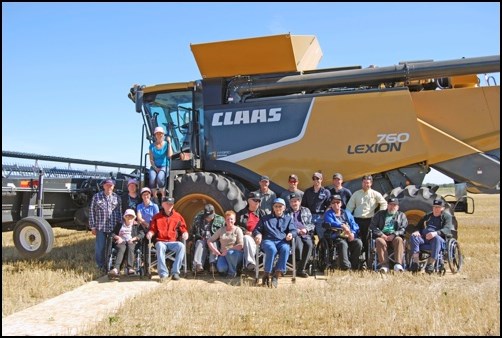 Sept. 7, the recreation staff and residents of Battlefords District Care Centre had the opportunity to go combining with Kramer Ltd. Kramer sales manager Wayne Vany and salesman Corey Jamieson along with local farmer Gilbert Jamieson and his sons provided the harvest opportunity.  Kramer Ltd. had a 760 CLAAS combine there to do the job. A couple of BDCC&#8217;s &#8220;farmers&#8221; had the opportunity to take part by going along for a ride. Communications associate Becki Schultz from Kramer Ltd. in Regina was also there to take pictures and interview the residents for an article in their upcoming newsletter. Those who made the afternoon possible truly put a smile on the residents&#8217; faces.