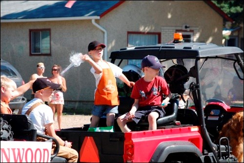 Brett Deobalf road the Edam Barnwood float and didn&#8217;t quite get his water balloon released in time.