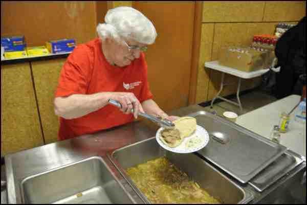 Volunteers were handing out the beef on a bun on Tuesday during the noon hour at the Empty Stocking Fund&#8217;s annual Beef on a Bun event. Proceeds from the popular annual event at the Third Avenue United Church go towards the Empty Stocking Fund&#8217;s campaign to ensure Christmas presents are available to the less fortunate. The event traditionally kicks off the Fund&#8217;s drive for donations and presents. This year the organization received a boost in the form of a major donation from the Battlefords Agency Tribal Chiefs CDC, who have contributed $10,000 towards the Empty Stocking Fund efforts.