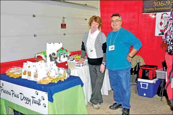 Jane and Ron Sauve were selling Precious Paws Homemade Treats for dogs at the annual Mistletoe Craft and Gift Sale at the Agrivilla in North Battleford on the weekend. The event was busy with browsers vendors.
