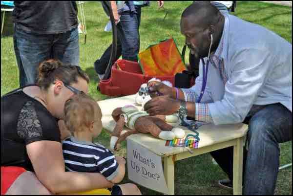 The annual Teddy Bear Clinic was held in Library Park Friday from 11 a.m. to 3 p.m. Children brought along their teddy bears for a check-up, in an event designed to demystify the process of going to the doctor for kids. Various service agencies were also on site offering information about their organizations.