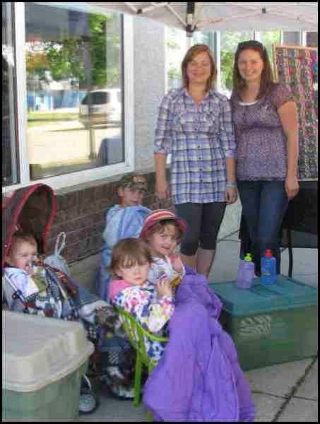 The first day of the season for the Battlefords and District Farmers&#8217; Market was Thursday, June 6 on the Battleford Furniture verandah in Battleford. Among th first marketers of the season were jewelry-makers Alanna Priel and Stephanie Hunt and a new generation of gardeners, their kids, Sofia and Shelby Hunt in the stroller and chair in front, and Carsyn and Camryn Priel behind them.