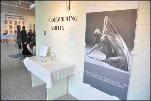 The exhibit, Remembering Amelia, is showing at the Chapel Gallery until june 1. It is a project celebrating the life and work of Amelia Itcush, who is remembered as an artist, teacher, mentor, fitness pioneer and one of Canada's finest somatic movement analysts. An opening reception for the exhibit was held Friday, featuring dance performances by Ashley Johnson and Kana Nemoto entitled Small Chair and by Robin Poitras and community entitled Left of Centre.