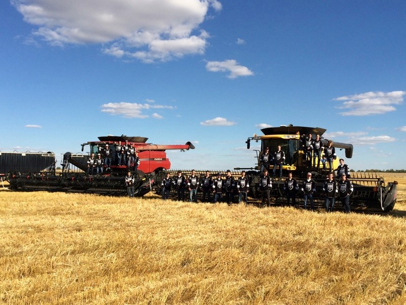 Monday, the North Stars harvested their wheat crop along Territorial Drive with help from all those local businesses involved that provided the seed, chemical and fertilizer, elevator space, the labour hours, equipment provided and everyone else involved with the annual Growing with the Stars project.
