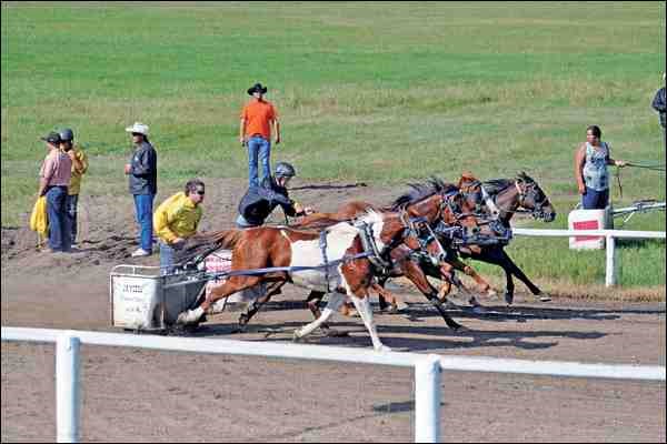 Cowboys and cowgirls kicked off three days of racing as part of the Northwest Territorial Days Tuesday night at the exhibition grounds. Racers from the Eastern Professional Chariots and Chuckwagons Association are battling for top spot for each day, as well as a three-day champion featuring Wednesday night&#8217;s and Thursday night&#8217;s results.