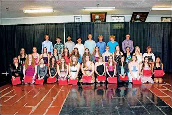 The Living Sky School Division Students Hall of Fame was held recently at the Battleford Arena, with 850 people attending. Each school whose students were being recognized for excellence in academics, athletics, leadership and special projects gathered for group photos, minus Heritage Christian School, whose students were unable to attend. Above are students of North Battleford Comprehensive High School.