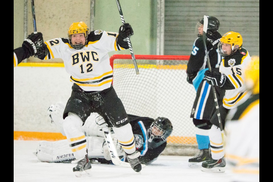 Burnaby Winter Club's Ethan Reilly scored the game-tying goal in the final minute of regulation time to send the Remembrance Day bantam hockey final to overtime.