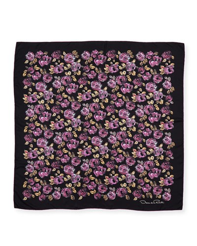 Oscar de la Renta Flower-Painted Square Silk Scarf