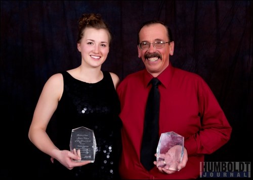 The January 4, 2012 edition of the Humboldt Journal announced that Paige Crozon (left) and Joe Dutchak were named the Junior and Citizen of the Year for Humboldt and District for 2012. 

Dutchak is a longtime member of the Humboldt Fire Department, a volunteer EMT and CPR instructor, a Justice of the Peace and a sign language instructor. Through his work driving a tow truck and his volunteer efforts, he has helped many in countless ways, often without any recognition at all.

Crozon, who was a Grade 12 student at Humboldt Collegiate Institute (HCI) at the time was very involved in sports, including volleyball, track, speed swimming, hockey and basketball. She represented Humboldt on the basketball court provincially, nationally with Team Saskatchewan and internationally with Team Canada. She was co-president of HCI&#8217;s
Student Representative Council and attended City Council meetings as a Youth Councillor. Crozon is currently attending University of Utah through a basketball scholarship.